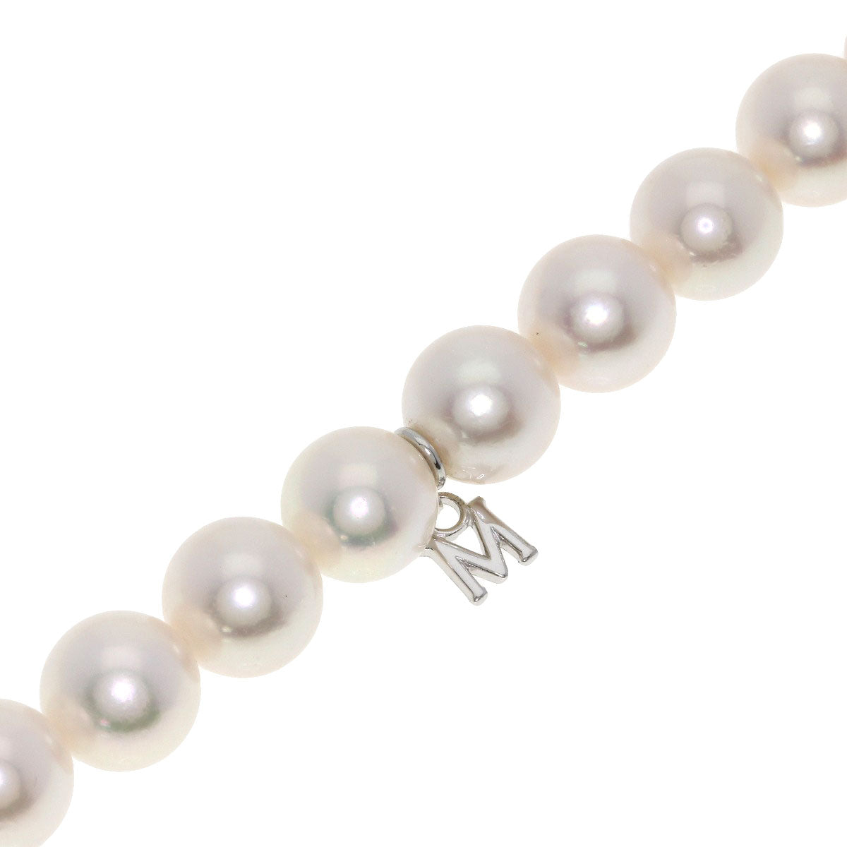 MIKIMOTO Akoya Pearl with M charm Necklace K18 White Gold Ladies [Used]
