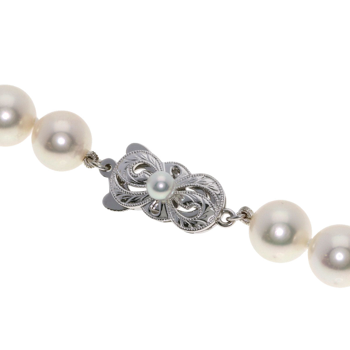 MIKIMOTO Akoya Pearl with M charm Necklace K18 White Gold Ladies [Used]
