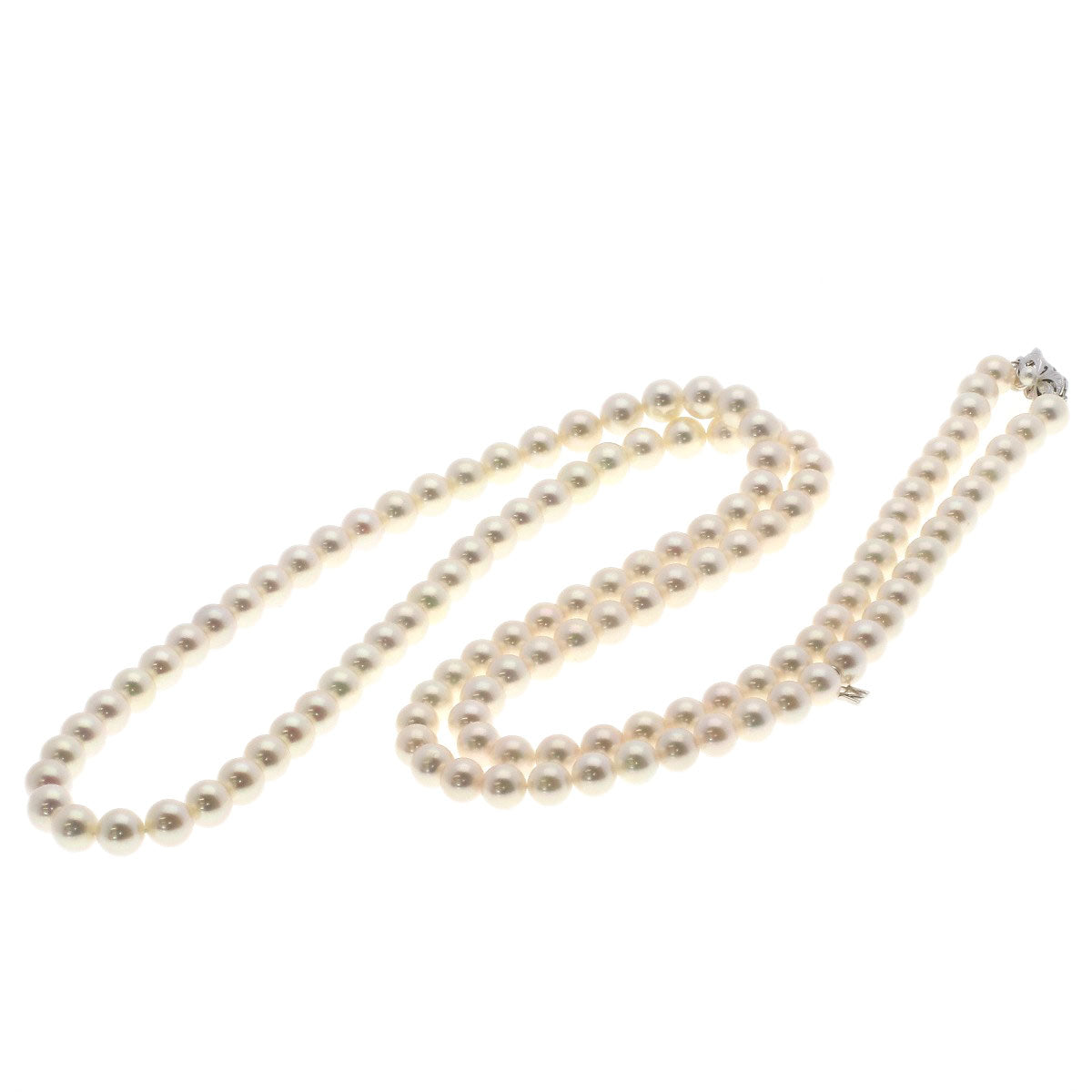 MIKIMOTO Akoya Pearl with M charm Necklace K18 White Gold Ladies [Used]