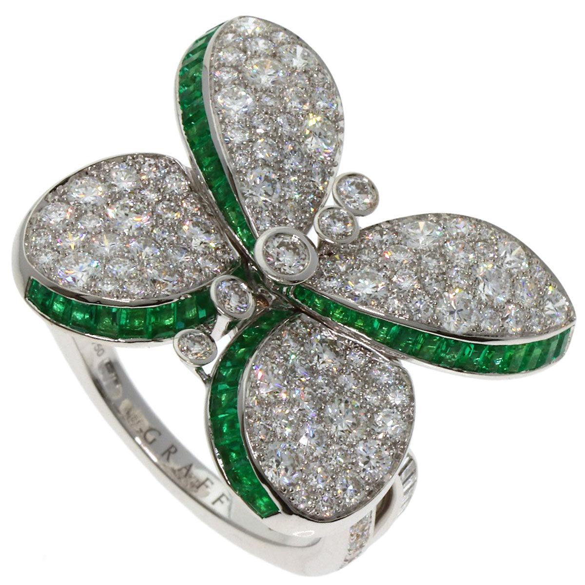 GRAFF Princess Butterfly Diamond Emerald Ring K18 White Gold Ladies [Used]