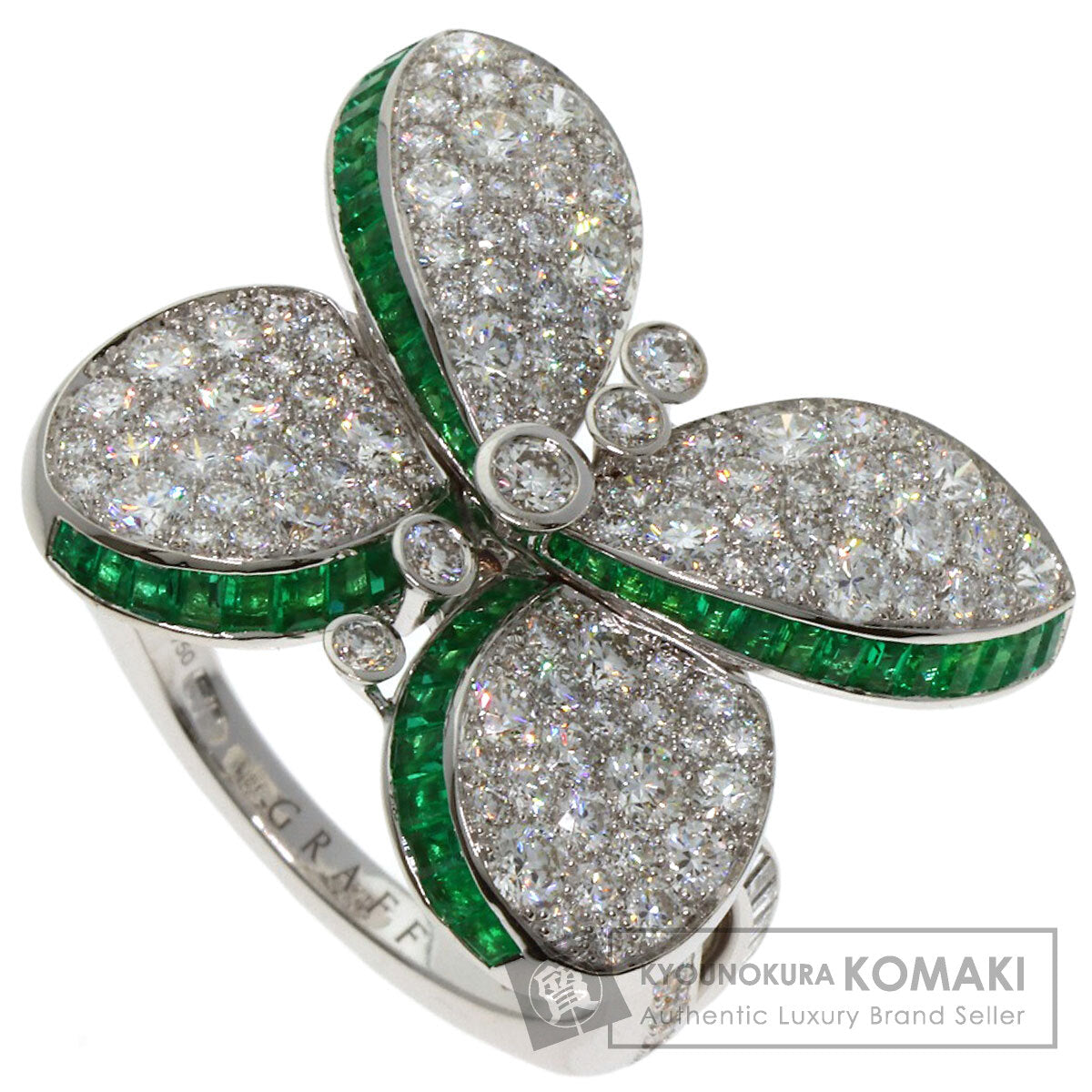 GRAFF Princess Butterfly Diamond Emerald Ring K18 White Gold Ladies [Used]