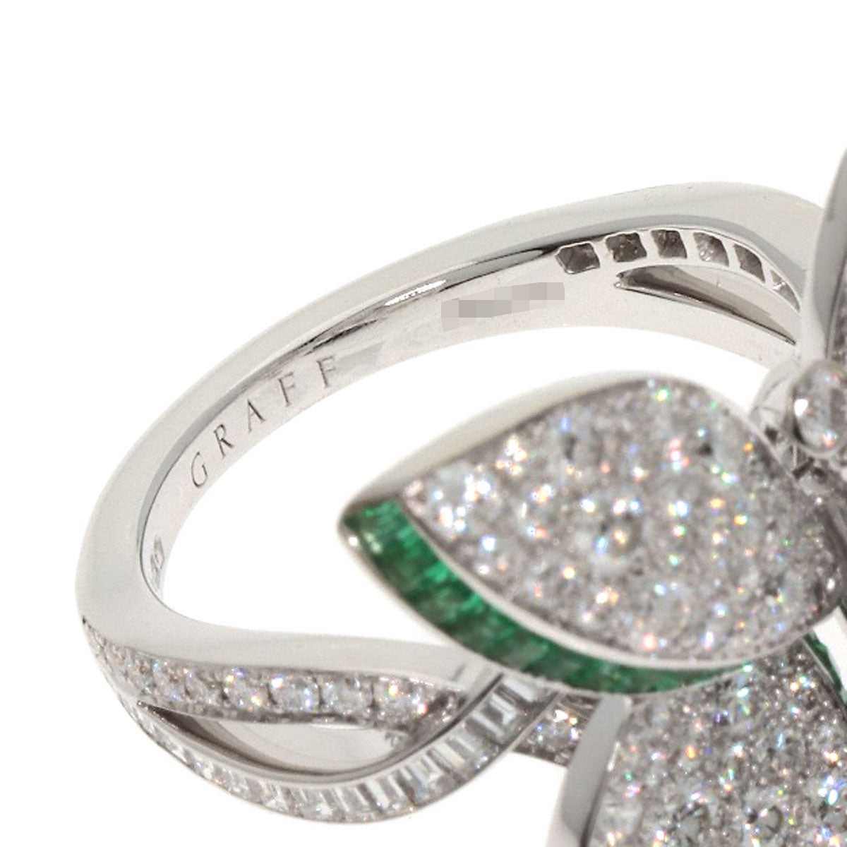 GRAFF Princess Butterfly Diamond Emerald Ring K18 White Gold Ladies [Used]