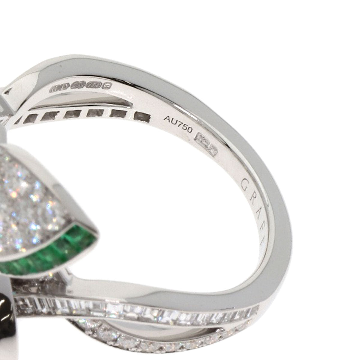 GRAFF Princess Butterfly Diamond Emerald Ring K18 White Gold Ladies [Used]