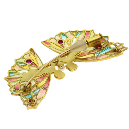 MASRIERA Fairy motif Ruby Pearl Pearl Enamel Brooch K18 Yellow Gold Ladies [Used]
