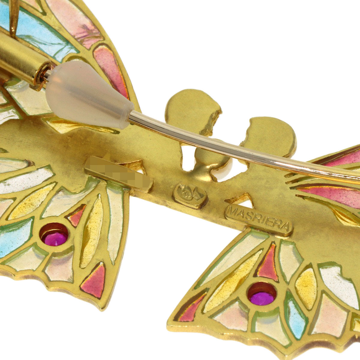 MASRIERA Fairy motif Ruby Pearl Pearl Enamel Brooch K18 Yellow Gold Ladies [Used]