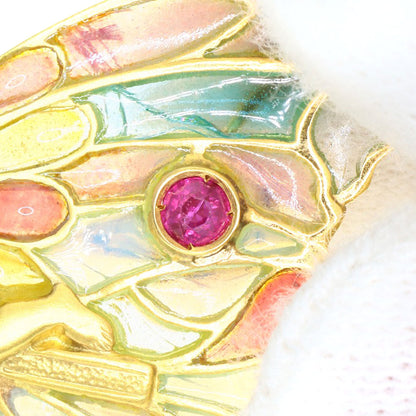 MASRIERA Fairy motif Ruby Pearl Pearl Enamel Brooch K18 Yellow Gold Ladies [Used]