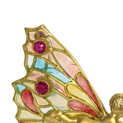 MASRIERA Fairy motif Ruby Pearl Pearl Enamel Brooch K18 Yellow Gold Ladies [Used]