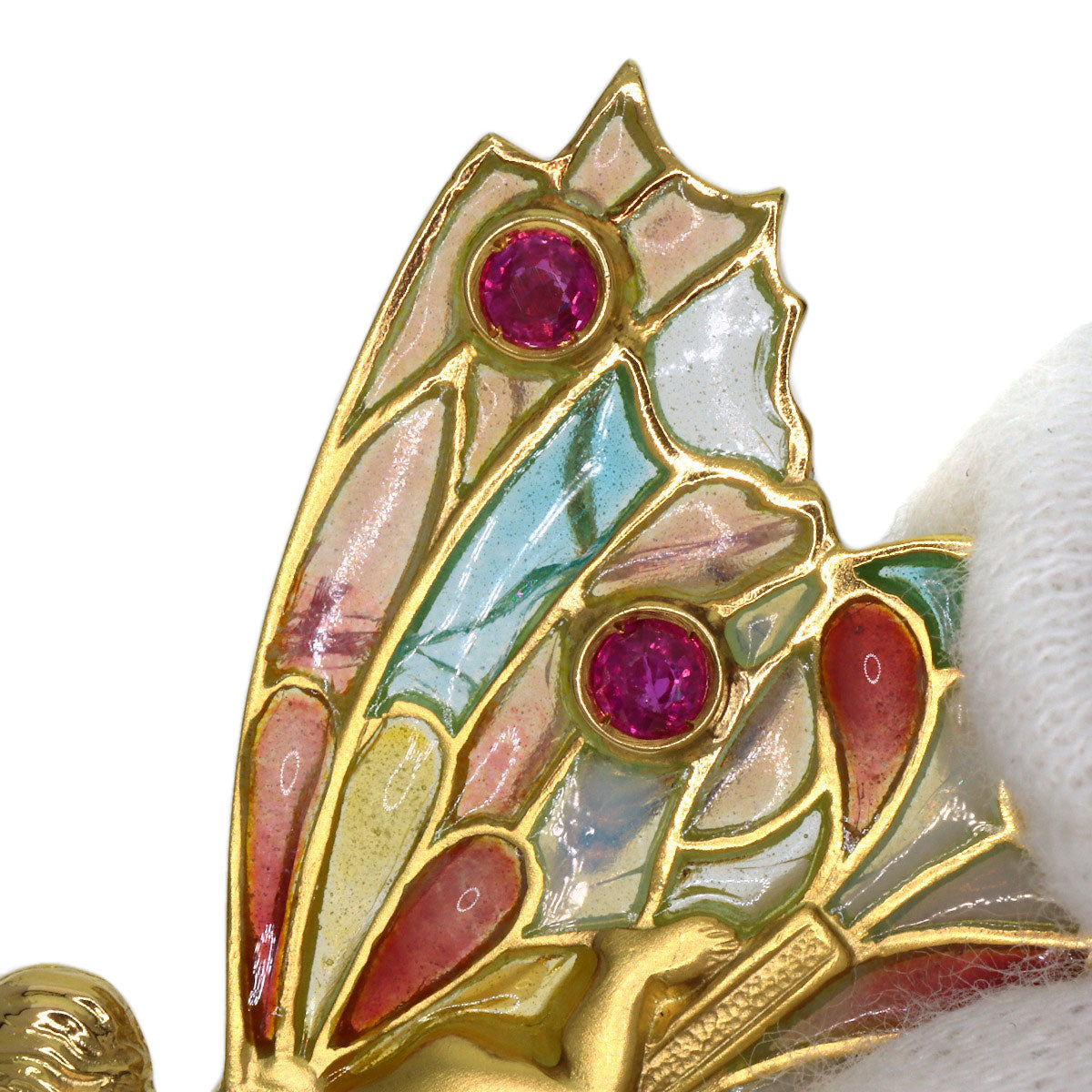 MASRIERA Fairy motif Ruby Pearl Pearl Enamel Brooch K18 Yellow Gold Ladies [Used]