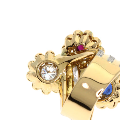 NOBUKO ISHIKAWA Flower Sapphire Ruby Diamond Ring K18 Yellow Gold PT900Ladies [Used]