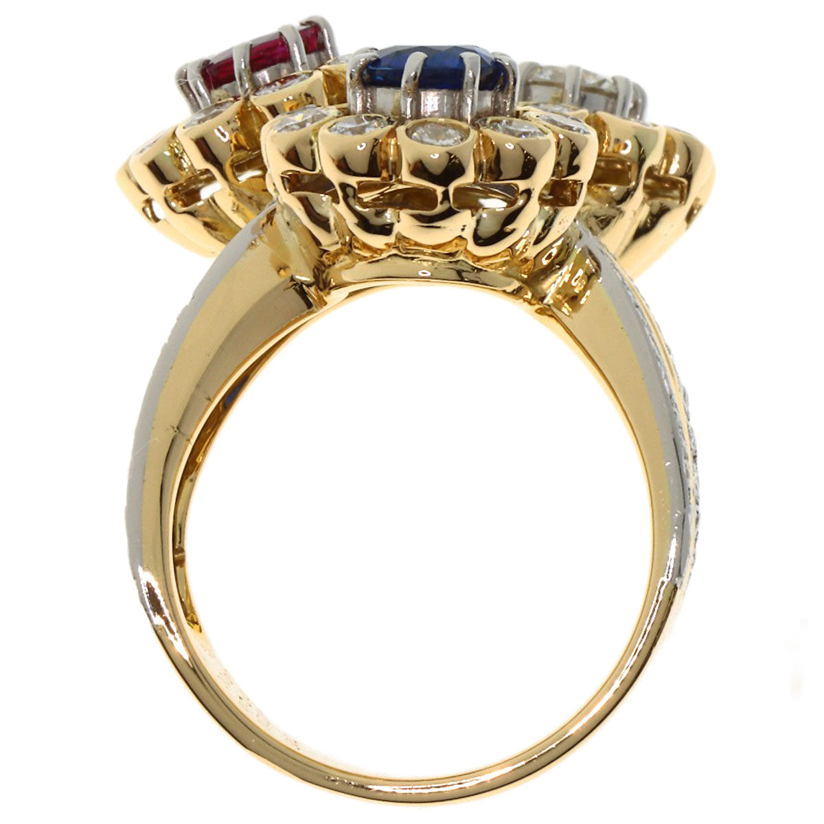 NOBUKO ISHIKAWA Flower Sapphire Ruby Diamond Ring K18 Yellow Gold PT900Ladies [Used]