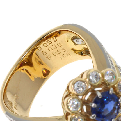 NOBUKO ISHIKAWA Flower Sapphire Ruby Diamond Ring K18 Yellow Gold PT900Ladies [Used]