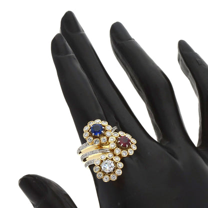 NOBUKO ISHIKAWA Flower Sapphire Ruby Diamond Ring K18 Yellow Gold PT900Ladies [Used]