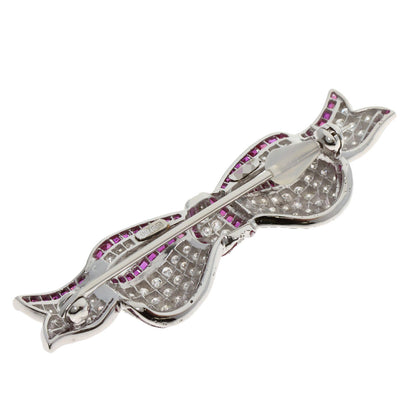 HARRY WINSTON Ribbon Ruby Diamond Brooch K18 White Gold Ladies [Used]