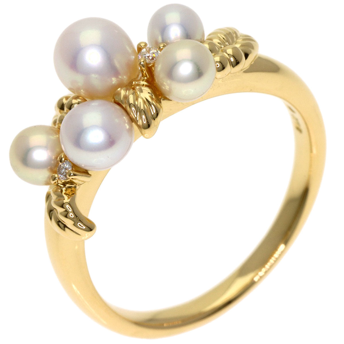 TASAKI Pearl Pearl 2P Diamond Ring K18 Yellow Gold Ladies [Used]