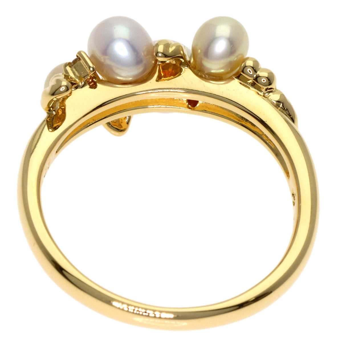 TASAKI Pearl Pearl 2P Diamond Ring K18 Yellow Gold Ladies [Used]