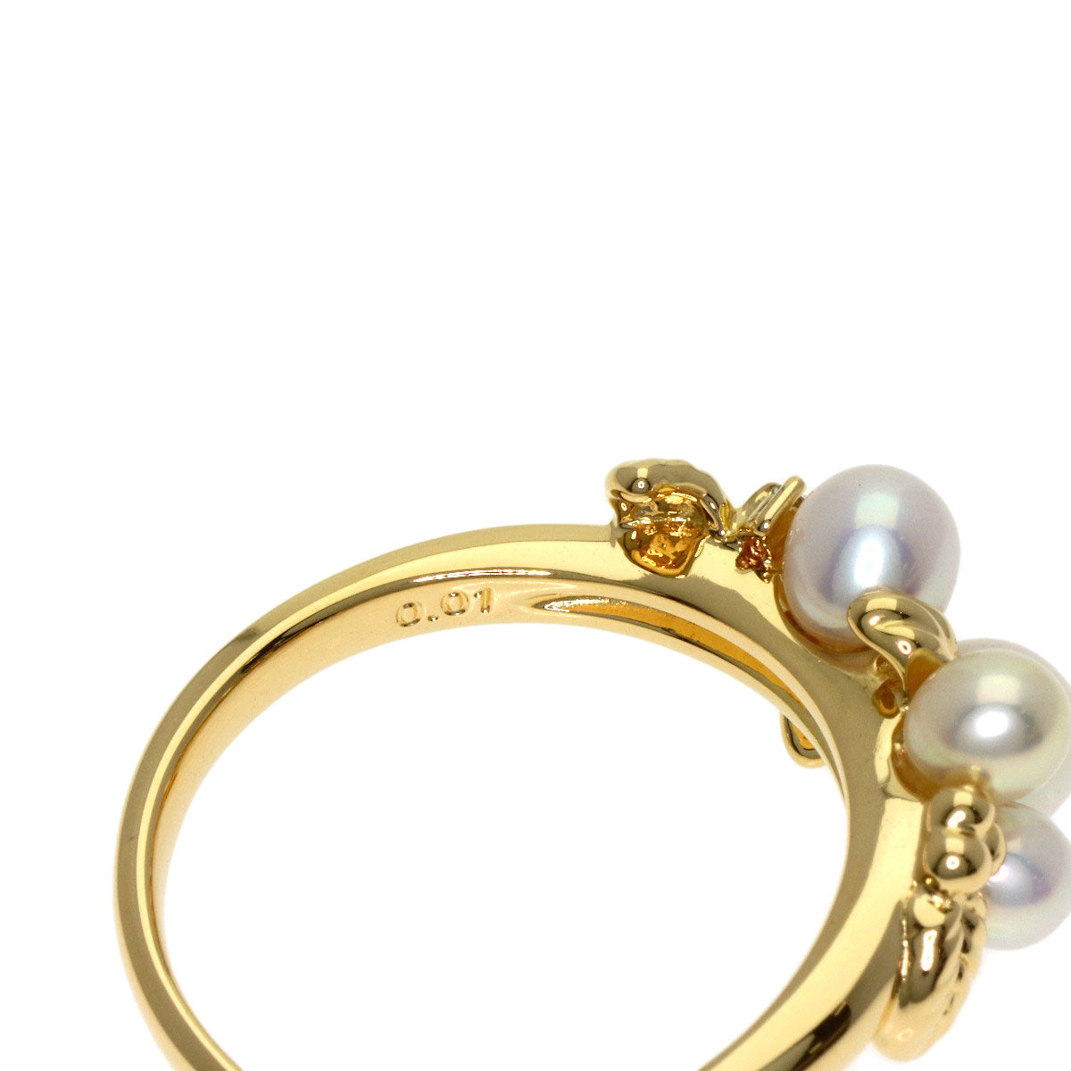 TASAKI Pearl Pearl 2P Diamond Ring K18 Yellow Gold Ladies [Used]
