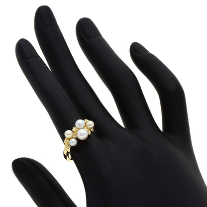 TASAKI Pearl Pearl 2P Diamond Ring K18 Yellow Gold Ladies [Used]