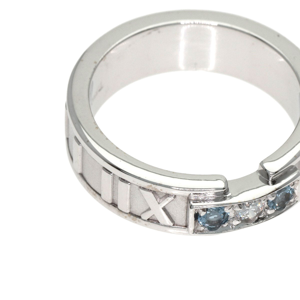 ティファニー アトラス ダイヤモンド アクアマリン リング・指輪 K18ホワイトゴールド レディース 【中古】【TIFFANY&Co.】
