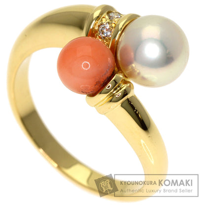 MIKIMOTO Pearl Pearl Coral Coral Diamond Ring K18 Yellow Gold Ladies [Used]