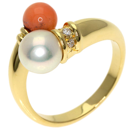 MIKIMOTO Pearl Pearl Coral Coral Diamond Ring K18 Yellow Gold Ladies [Used]