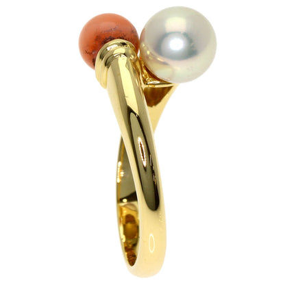 MIKIMOTO Pearl Pearl Coral Coral Diamond Ring K18 Yellow Gold Ladies [Used]