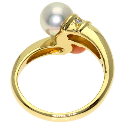 MIKIMOTO Pearl Pearl Coral Coral Diamond Ring K18 Yellow Gold Ladies [Used]
