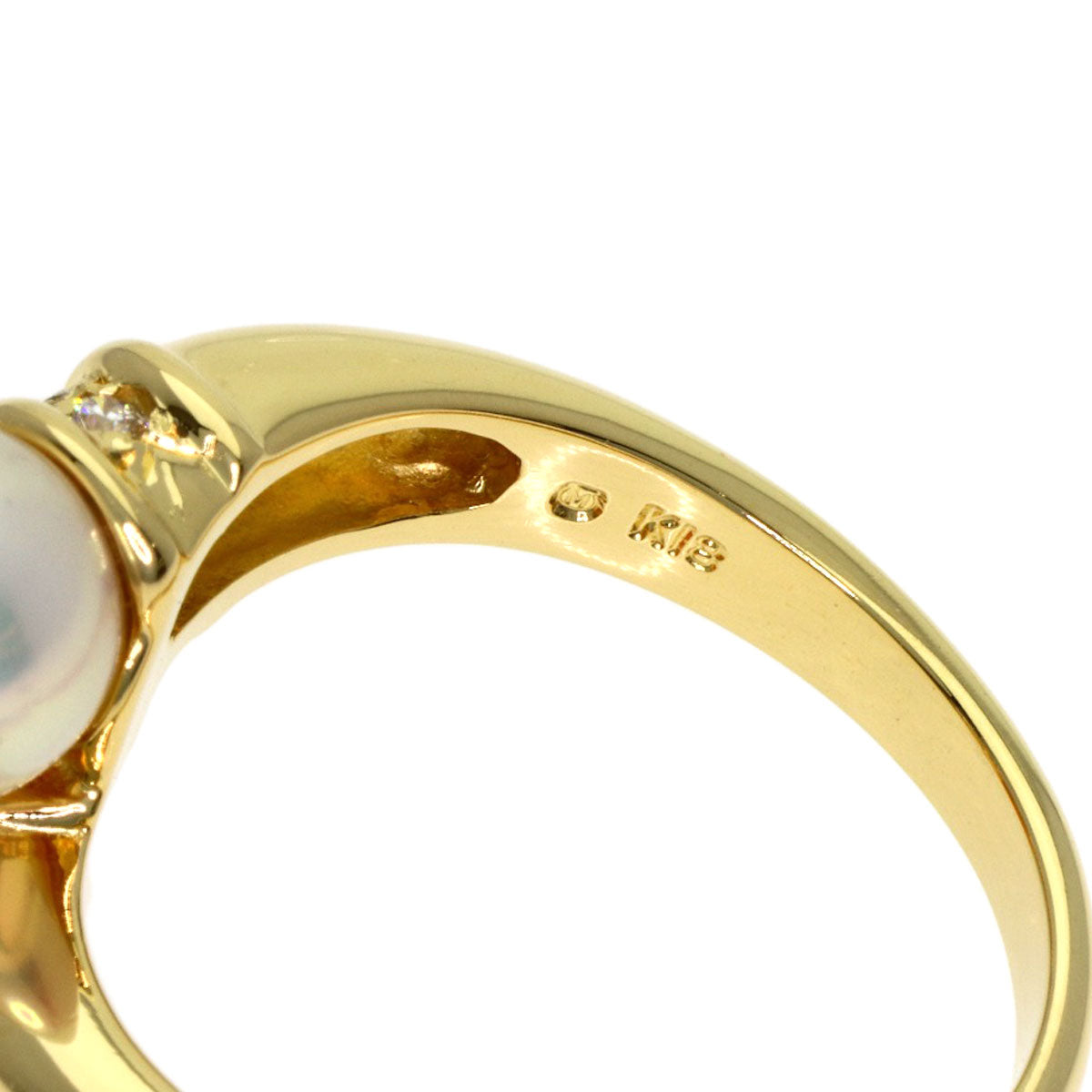MIKIMOTO Pearl Pearl Coral Coral Diamond Ring K18 Yellow Gold Ladies [Used]