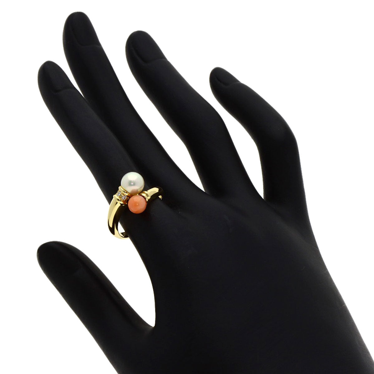 MIKIMOTO Pearl Pearl Coral Coral Diamond Ring K18 Yellow Gold Ladies [Used]