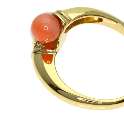 MIKIMOTO Pearl Pearl Coral Coral Diamond Ring K18 Yellow Gold Ladies [Used]