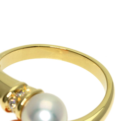 MIKIMOTO Pearl Pearl Coral Coral Diamond Ring K18 Yellow Gold Ladies [Used]