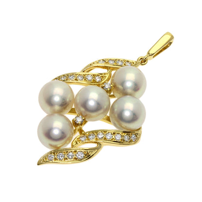 MIKIMOTO Pearl Pearl Diamond Pendant top K18 Yellow Gold Ladies [Used]