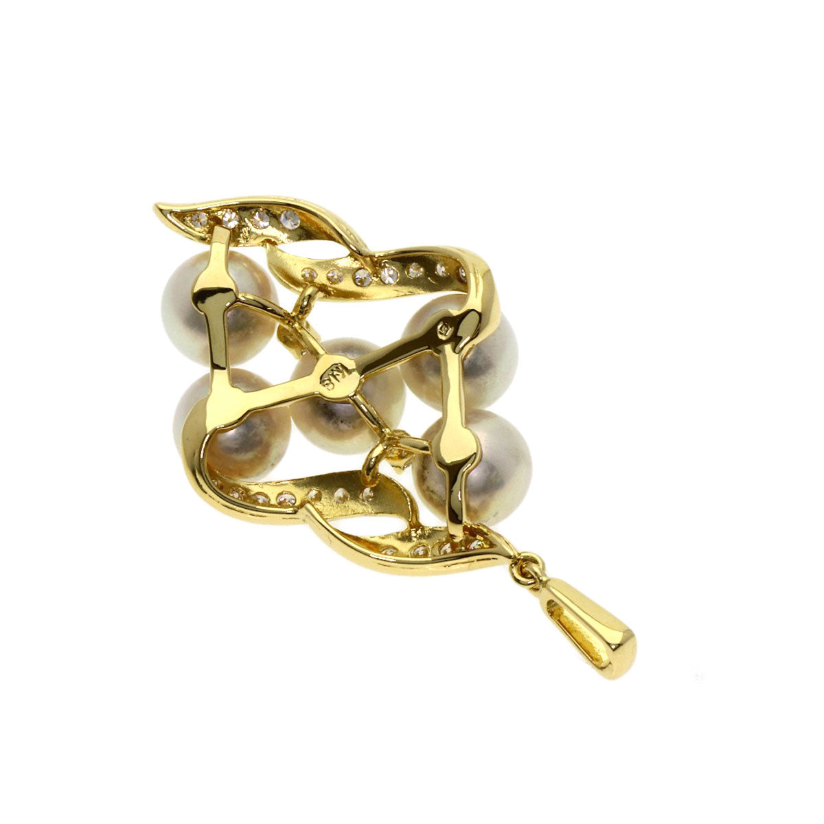 MIKIMOTO Pearl Pearl Diamond Pendant top K18 Yellow Gold Ladies [Used]