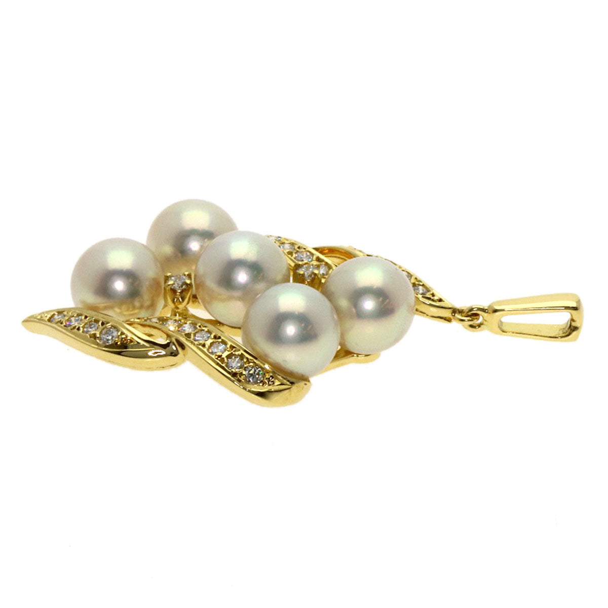 MIKIMOTO Pearl Pearl Diamond Pendant top K18 Yellow Gold Ladies [Used]