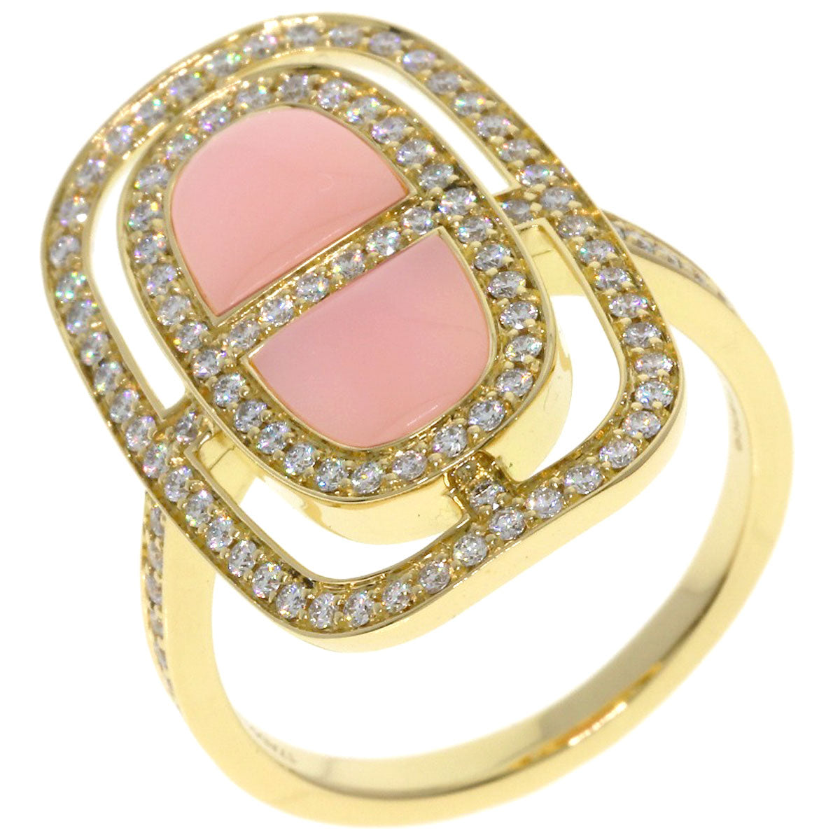 HERMES Chaine d'Ancre Lumiere Pink Opal Diamond Ring K18 Yellow Gold Ladies [Used]