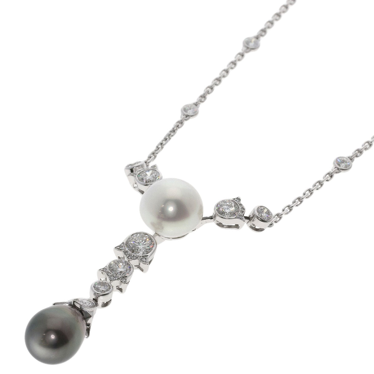 CARTIER Pearl Pearl Diamond Necklace K18 White Gold Ladies [Used]