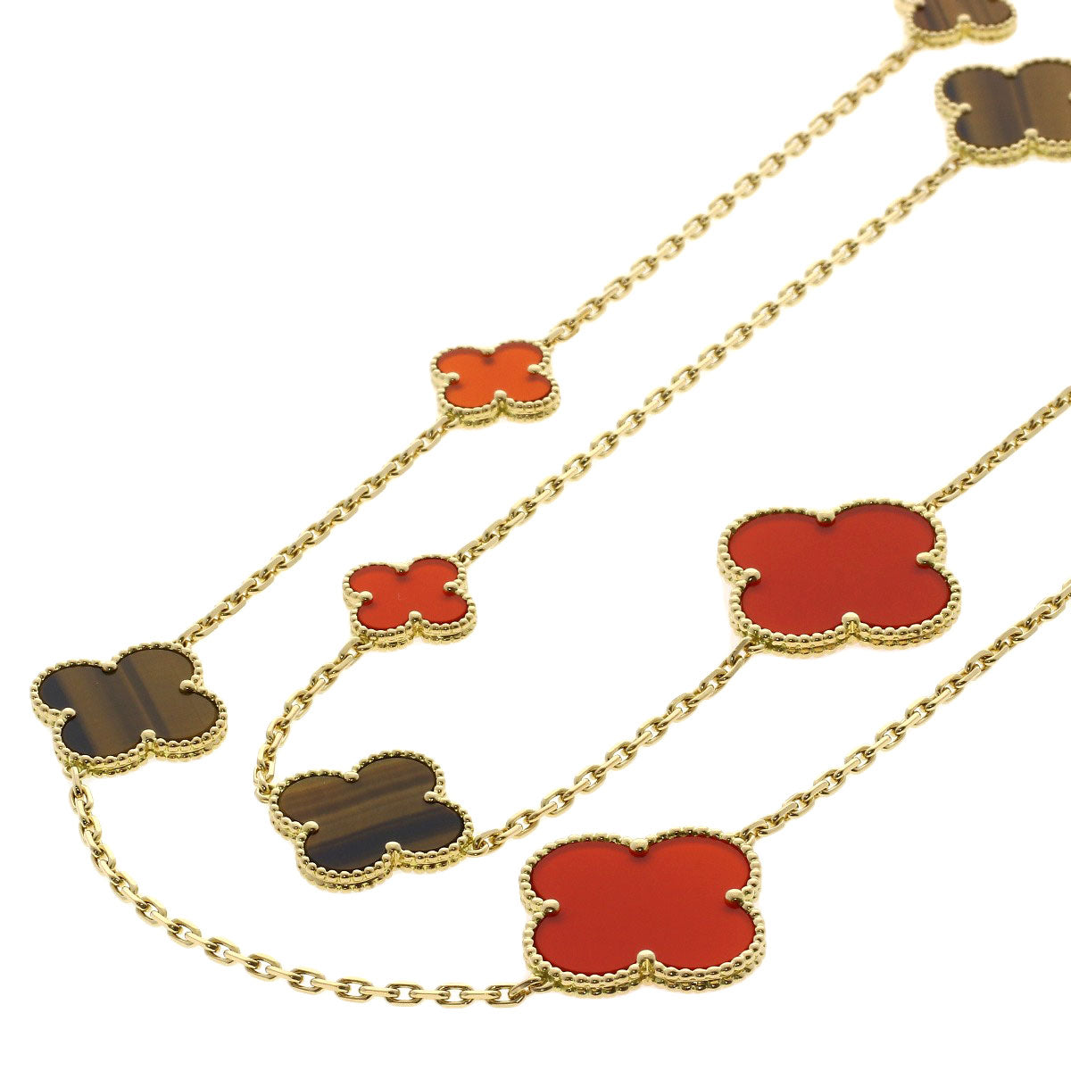 Van Cleef & Arpels Magic Alhambra Tiger's Eye Carnelian Necklace K18 Yellow Gold Ladies [Used]