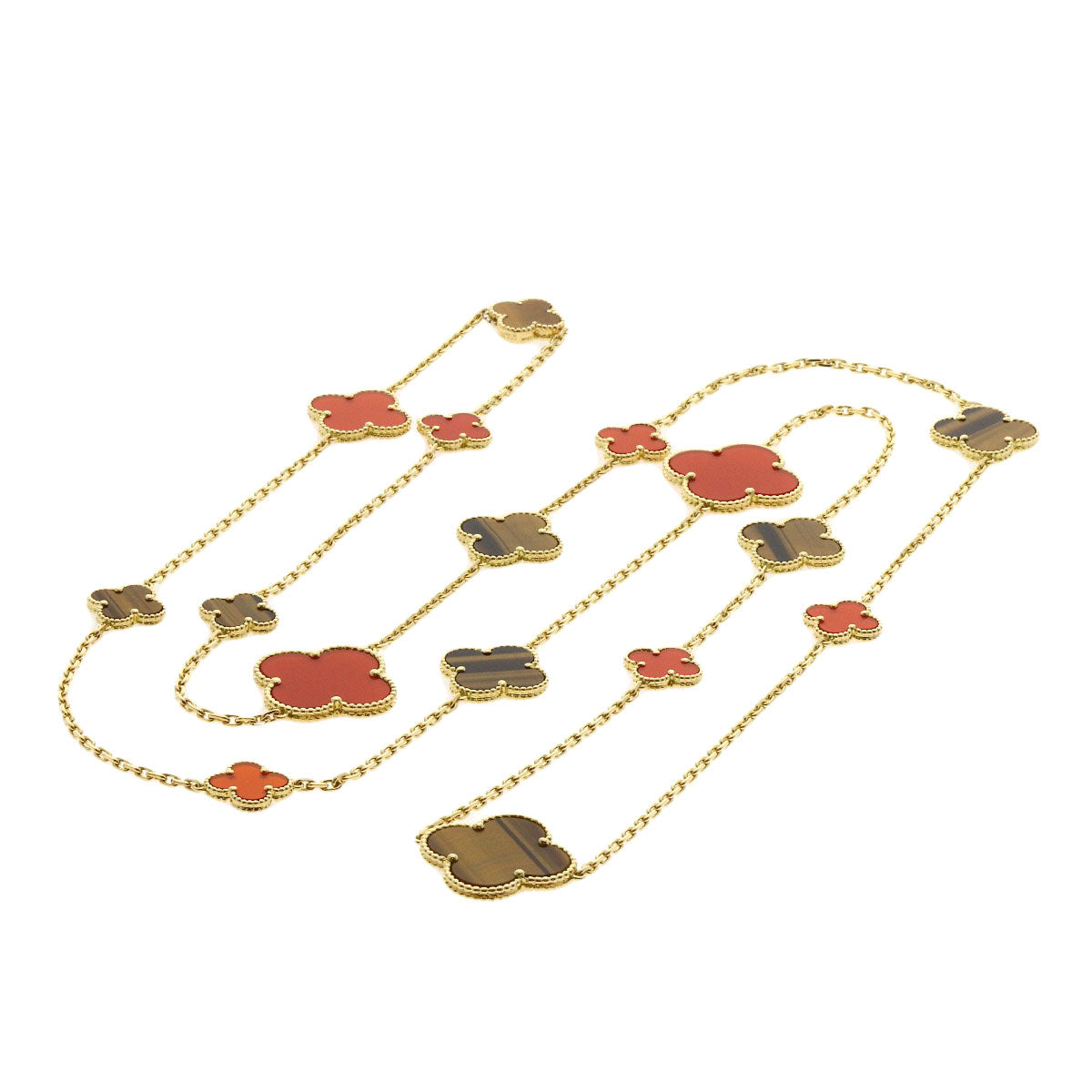 Van Cleef & Arpels Magic Alhambra Tiger's Eye Carnelian Necklace K18 Yellow Gold Ladies [Used]