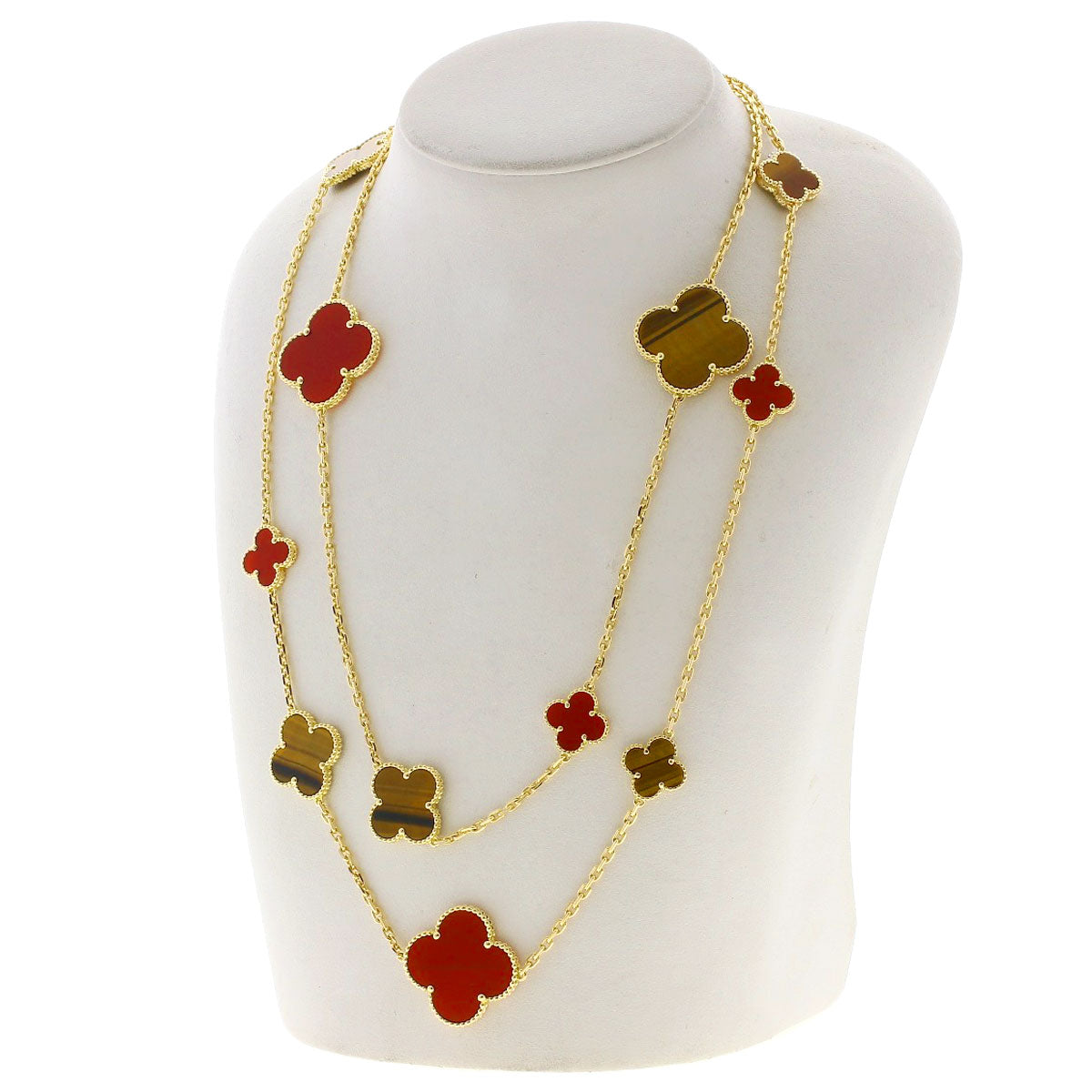 Van Cleef & Arpels Magic Alhambra Tiger's Eye Carnelian Necklace K18 Yellow Gold Ladies [Used]