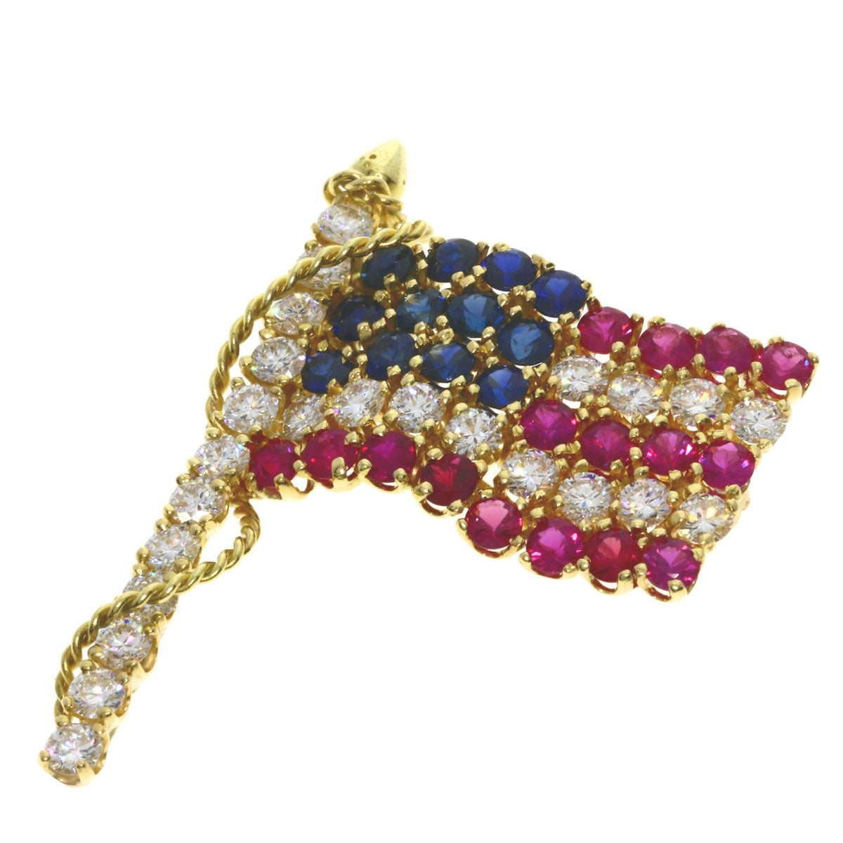 Van Cleef & Arpels Stars and Stripes Ruby Sapphire Diamond Brooch K18 Yellow Gold Ladies [Used]