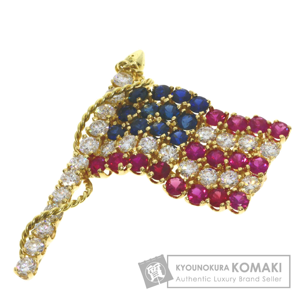 Van Cleef & Arpels Stars and Stripes Ruby Sapphire Diamond Brooch K18 Yellow Gold Ladies [Used]