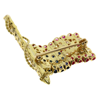 Van Cleef & Arpels Stars and Stripes Ruby Sapphire Diamond Brooch K18 Yellow Gold Ladies [Used]