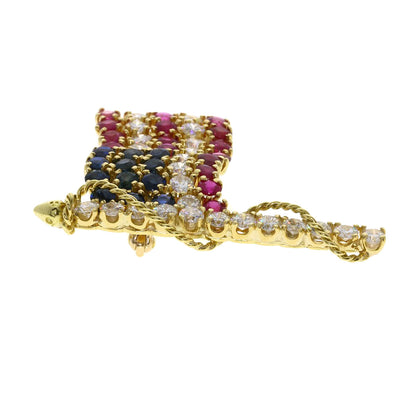 Van Cleef & Arpels Stars and Stripes Ruby Sapphire Diamond Brooch K18 Yellow Gold Ladies [Used]