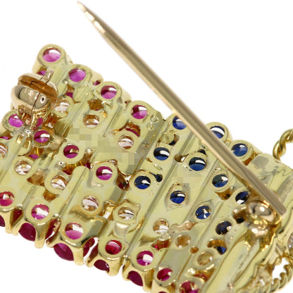 Van Cleef & Arpels Stars and Stripes Ruby Sapphire Diamond Brooch K18 Yellow Gold Ladies [Used]