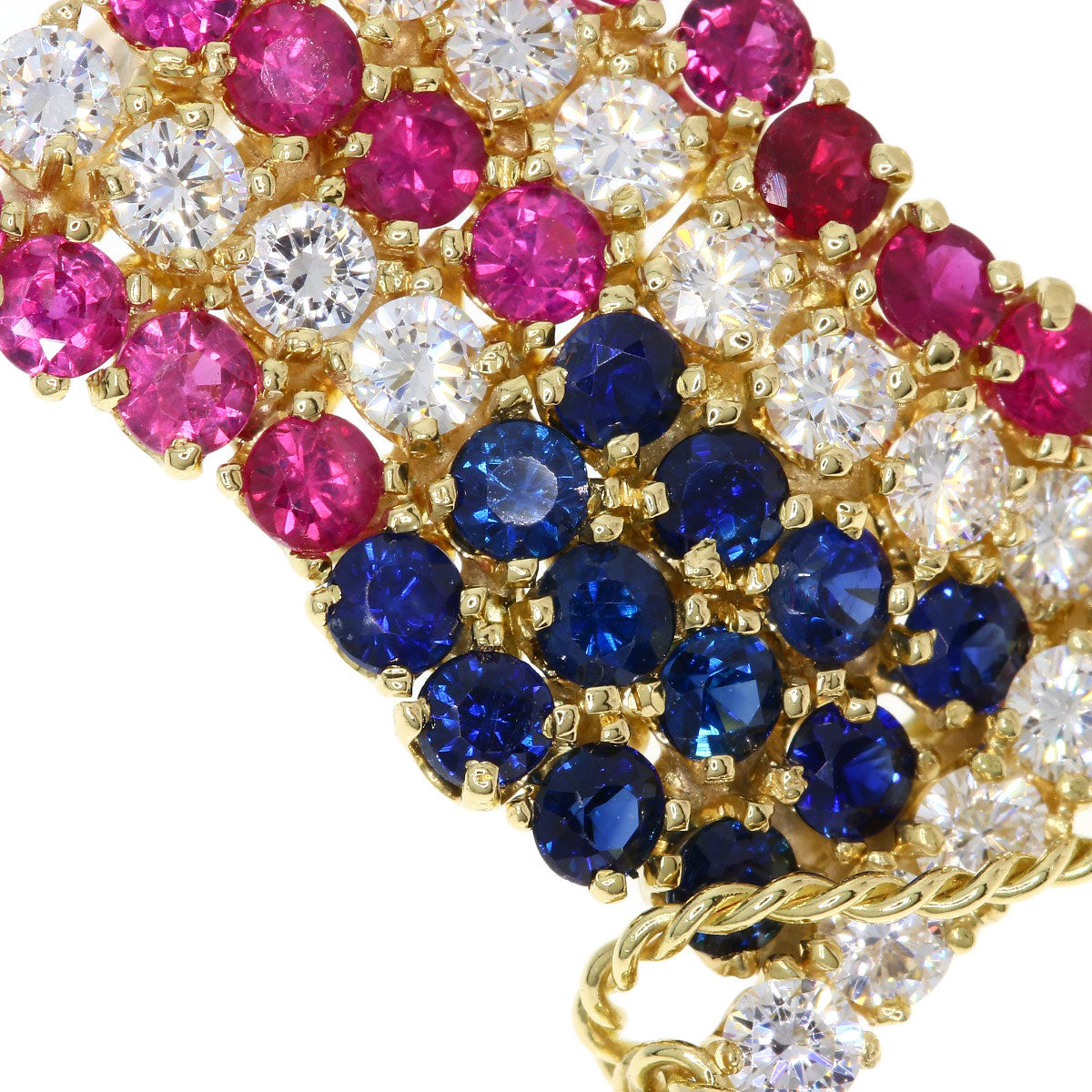 Van Cleef & Arpels Stars and Stripes Ruby Sapphire Diamond Brooch K18 Yellow Gold Ladies [Used]
