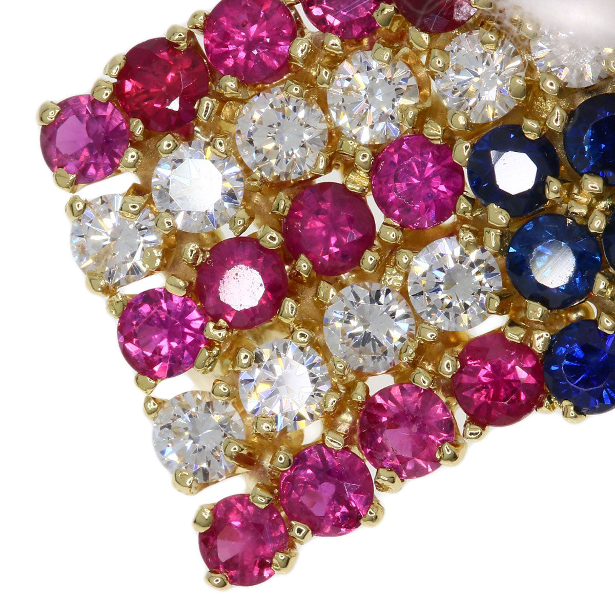 Van Cleef & Arpels Stars and Stripes Ruby Sapphire Diamond Brooch K18 Yellow Gold Ladies [Used]