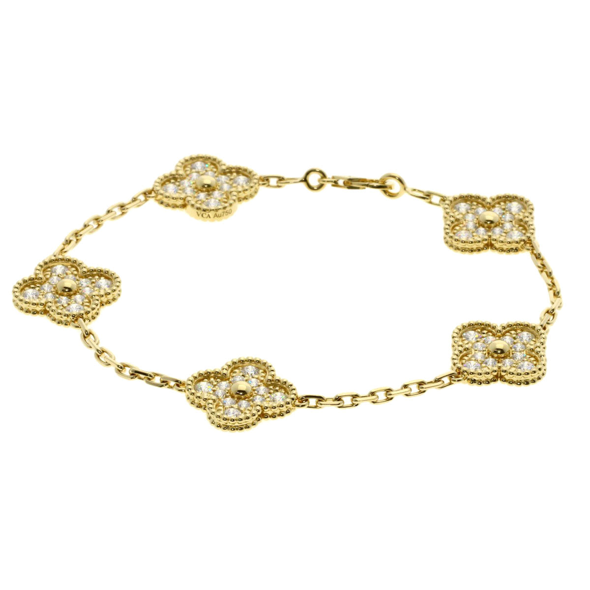 Van Cleef & Arpels 5P Vintage Alhambra Diamond Bracelet K18 Yellow Gold Ladies [Used]