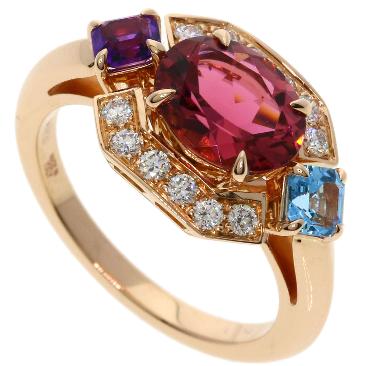 BVLGARI Allegra Pink Tourmaline Amethyst Aquamarine Diamond Ring K18 Pink Gold Ladies [Used]