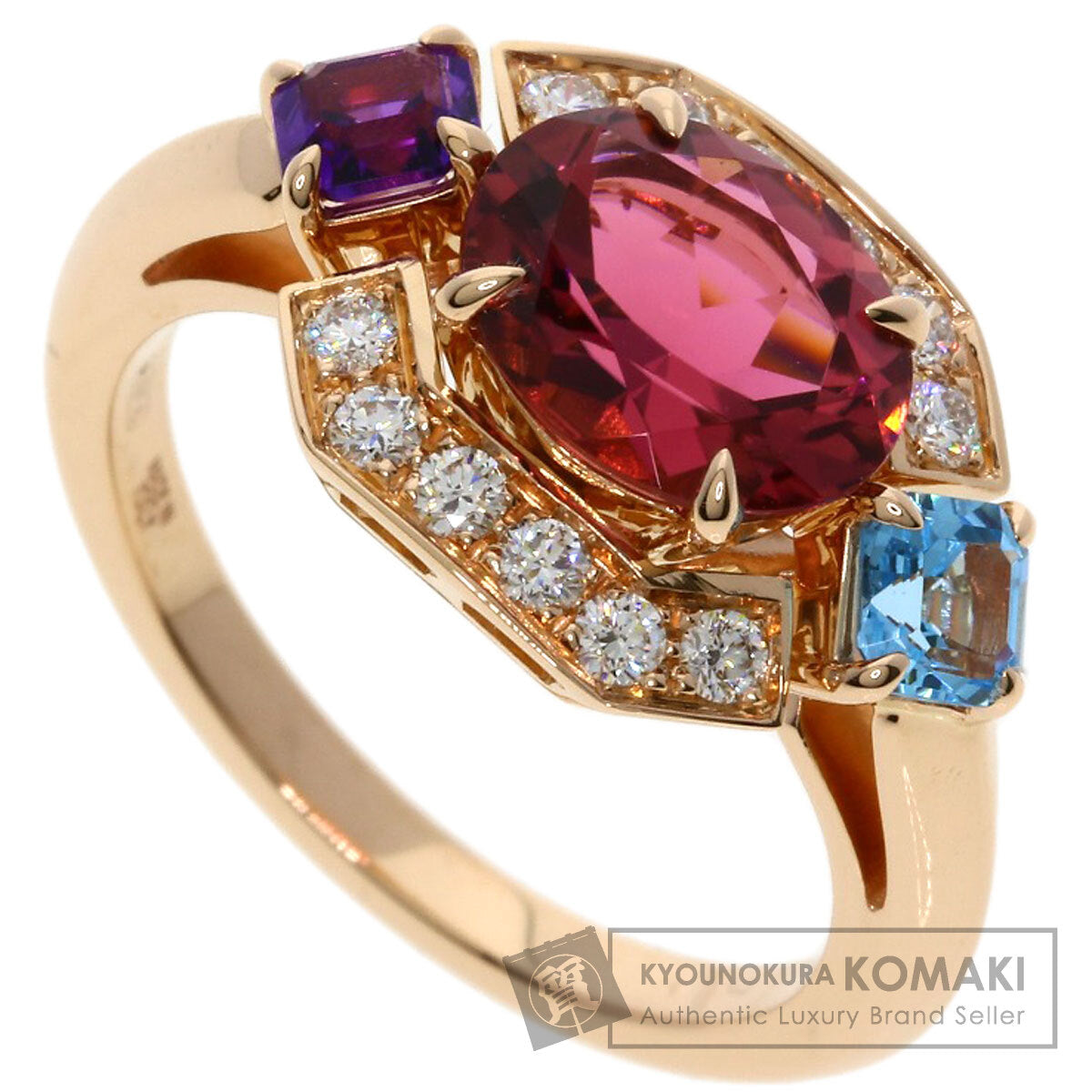 BVLGARI Allegra Pink Tourmaline Amethyst Aquamarine Diamond Ring K18 Pink Gold Ladies [Used]