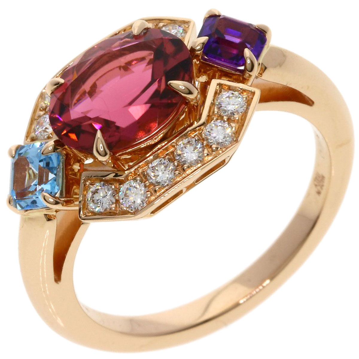 BVLGARI Allegra Pink Tourmaline Amethyst Aquamarine Diamond Ring K18 Pink Gold Ladies [Used]