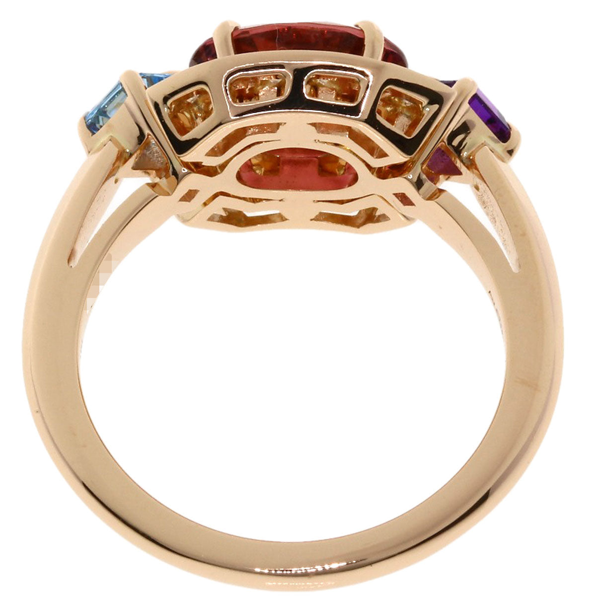 BVLGARI Allegra Pink Tourmaline Amethyst Aquamarine Diamond Ring K18 Pink Gold Ladies [Used]